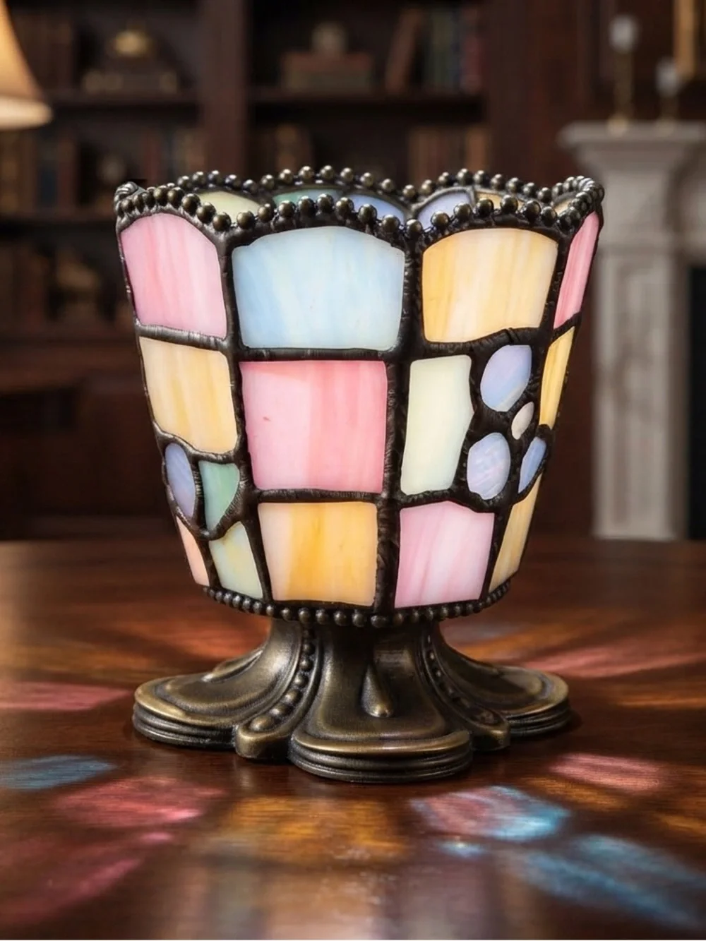 PartyLite Hydrangea Tiffany Style Stained Glass Votive Tea Light Candle Holder